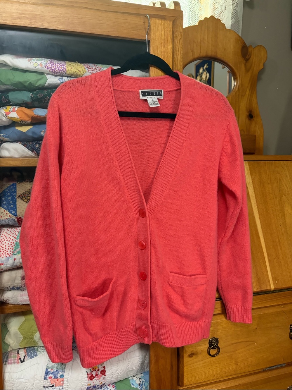 Vintage Pink Studio Button-Front V-Neck Cardigan lambswool